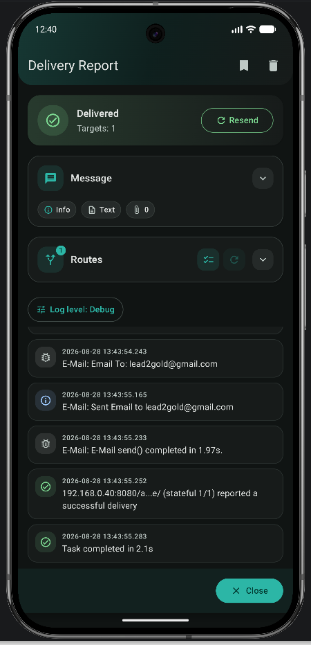 Apprise Mobile delivery report